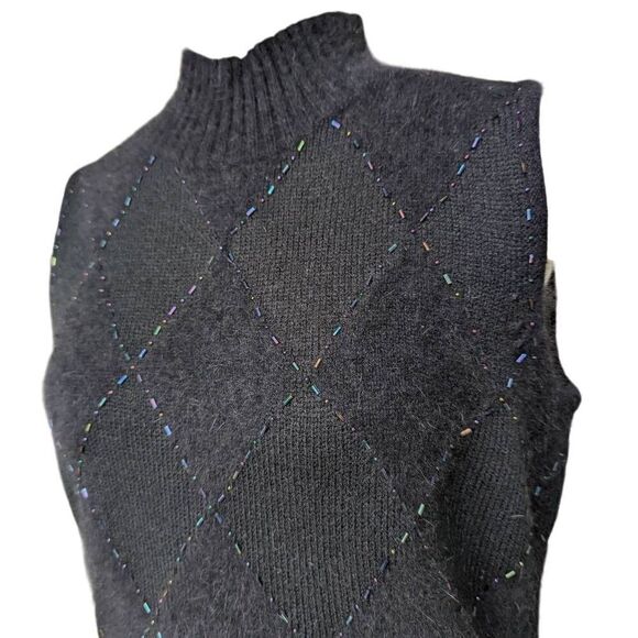 Emma James Black Vest Sweater Embellished High Neck Size M Rabbit Hair Geometric - Picture 3 of 8